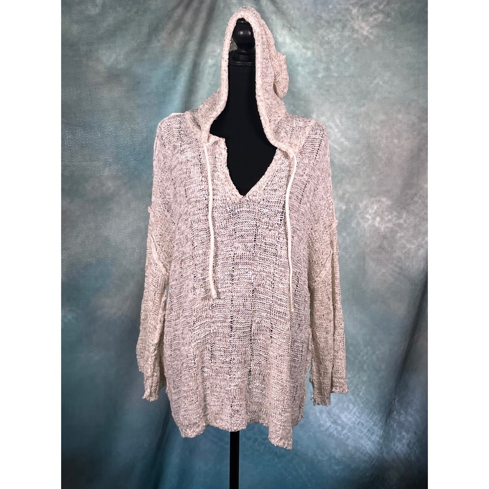 POL Women Cream Open Knit‎ Oversized Pullover Hoodie Sweater Small